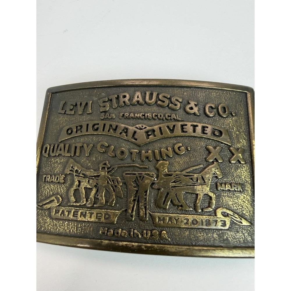 Levi Strauss‎ & Co. Original Brass Belt Buckle Made in USA Rectangle Vintage - Picture 2 of 6